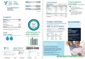 Melbourne Yarra Valley Water water business utility bill Word and PDF formats, 2 pages